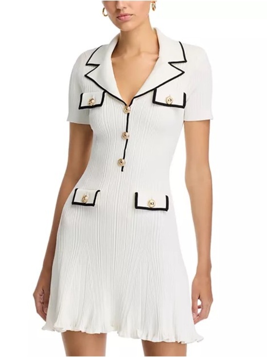 Self-Portrait Dresses & Skirts - Self-Portrait White Mini Dress with Black Piping and Gold Buttons